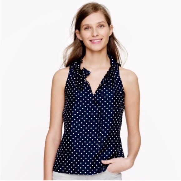 J. Crew Ruffled Collar Polka Dot Top - Picture 1 of 6
